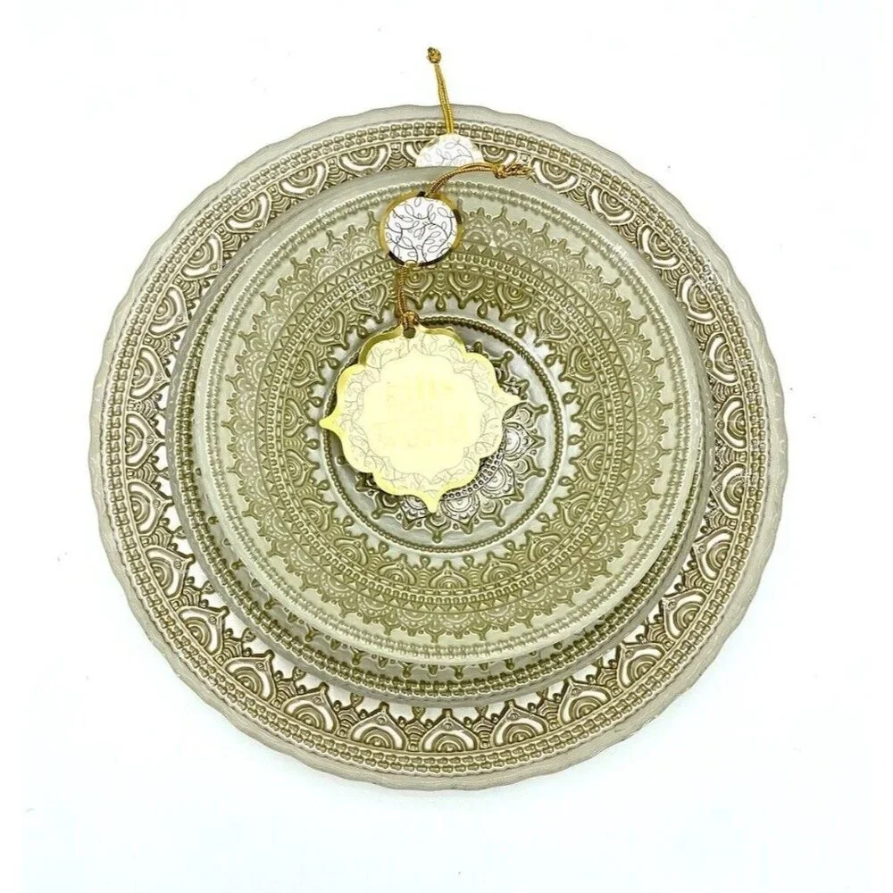 Turkish Glass Bowls Hand Painted Gold Lace Set of 4 White Glass Bowls 6.5